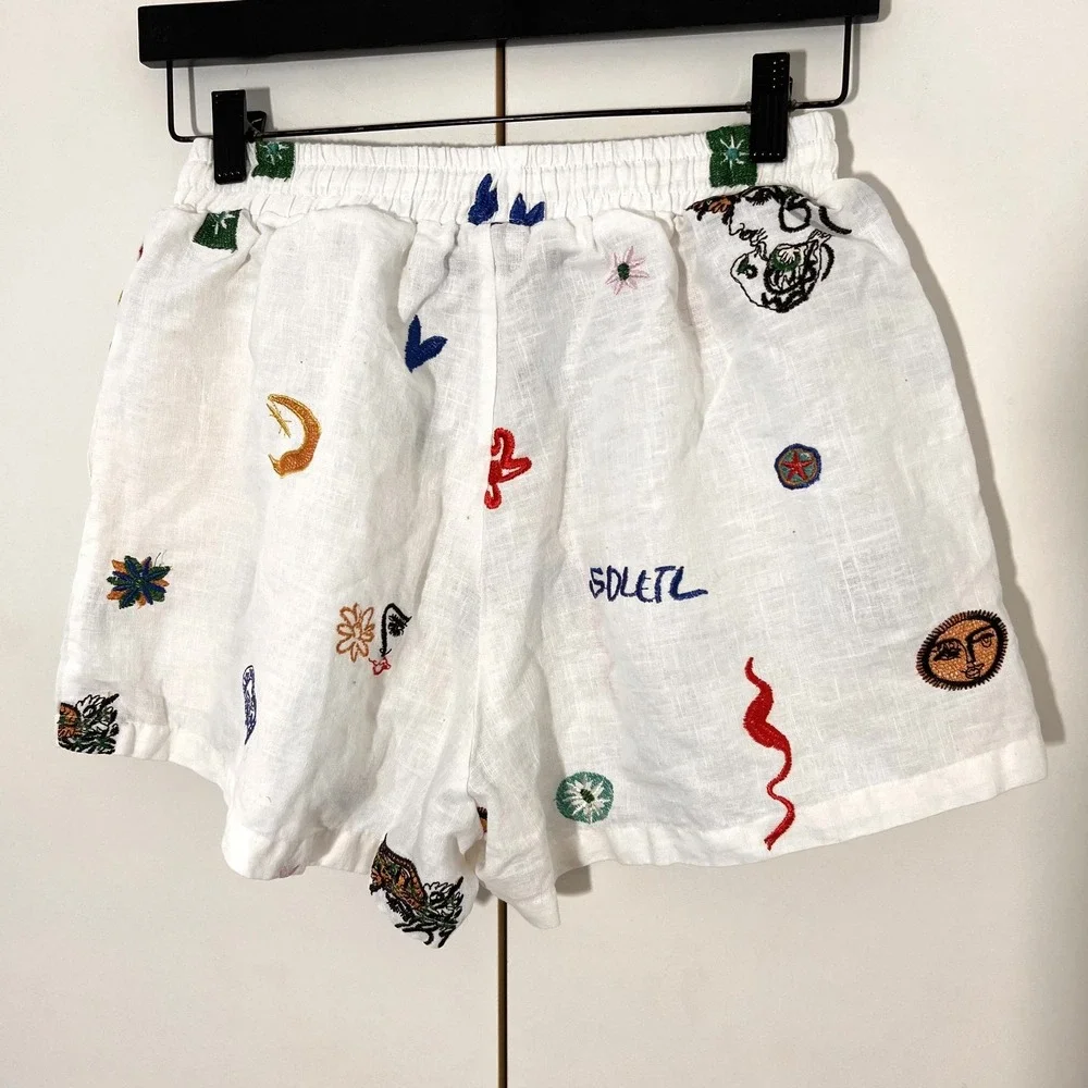 Beulah Style Shorts Small Embroidered Soleil Sun Celestial Resort Boho Coastal